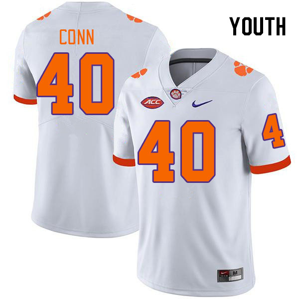 Youth #40 Brodey Conn Clemson Tigers College Football Jerseys Stitched-White